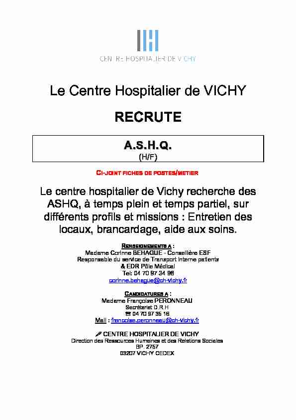 [PDF] Le Centre Hospitalier de VICHY RECRUTE