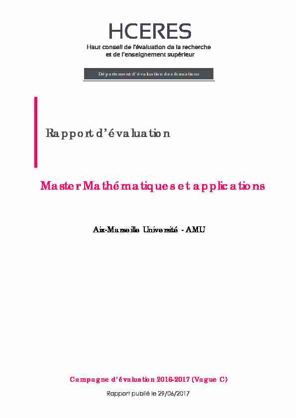 Evaluation du master Mathématiques et applications de Aix