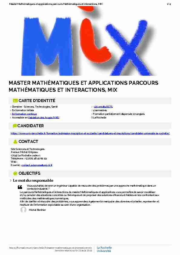 Master Mathématiques et applications parcours Mathématiques et