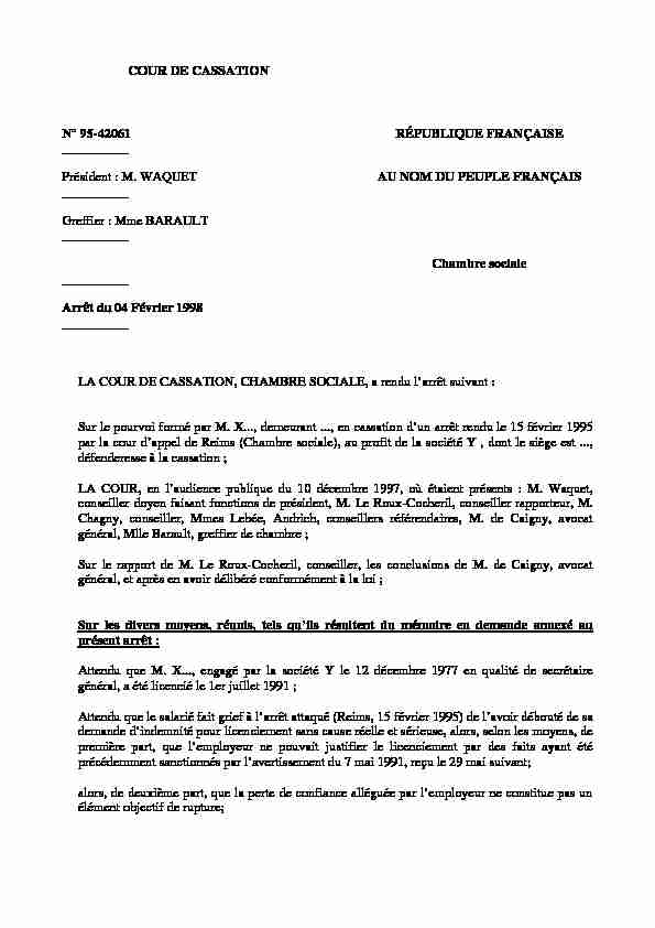 COUR DE CASSATION N° 95-42061 RÉPUBLIQUE FRANÇAISE