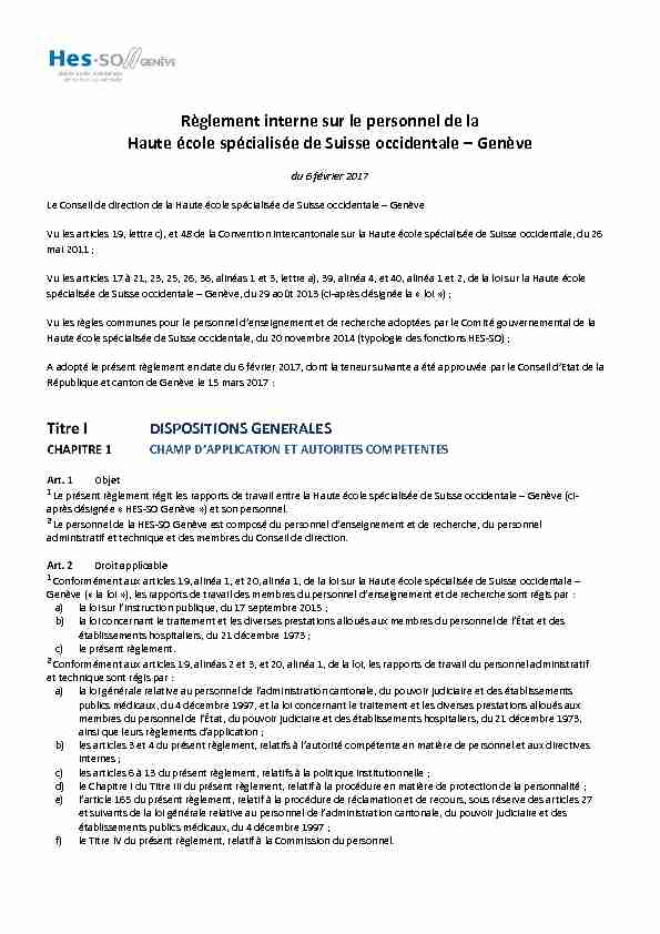[PDF] Règlement interne sur le personnel de la Haute  - HES-SO Genève