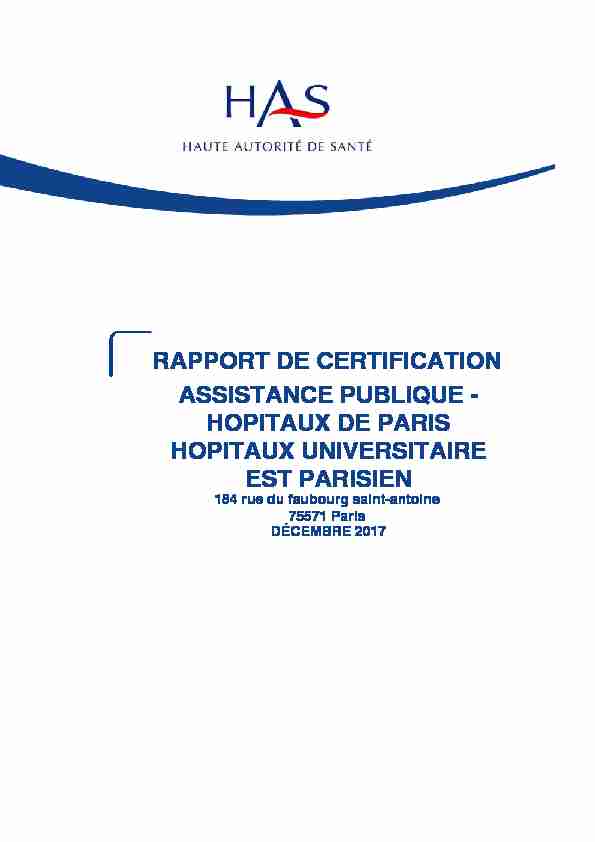 rapport de certification - assistance publique - hopitaux de paris