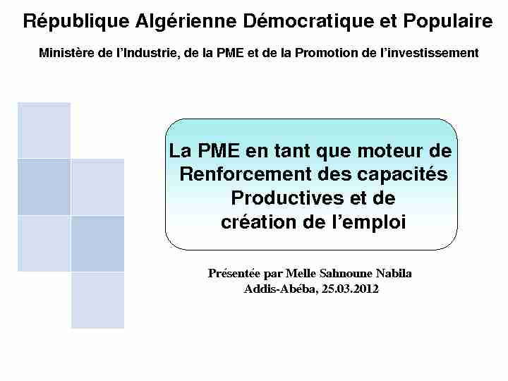 République Algérienne Démocratique et Populaire La PME en tant