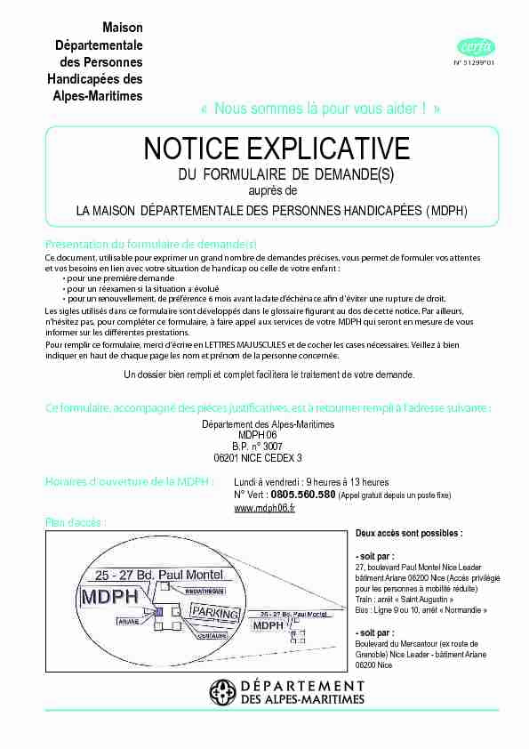 Notice explicative du formulaire de demande auprès de la MDPH
