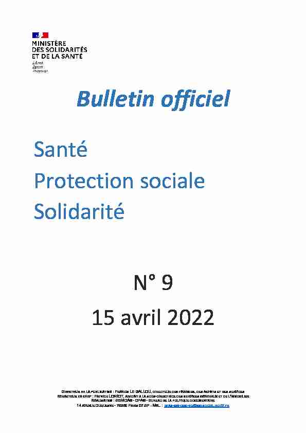 Bulletin officiel Santé - Protection sociale - Solidarité n° 2022/9 du