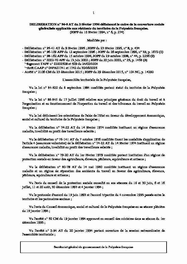 DELIBERATION n° 94-6 AT du 3 février 1994 définissant le cadre de