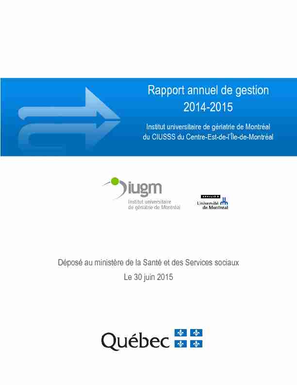 Rapport annuel de gestion 2014-2015