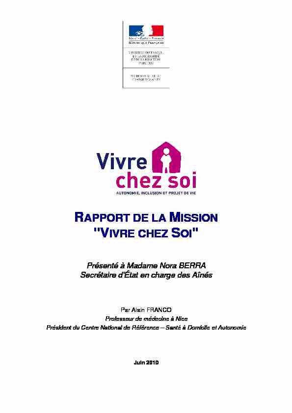 [PDF] RAPPORT DE LA MISSION VIVRE CHEZ SOI - Ministère du Travail