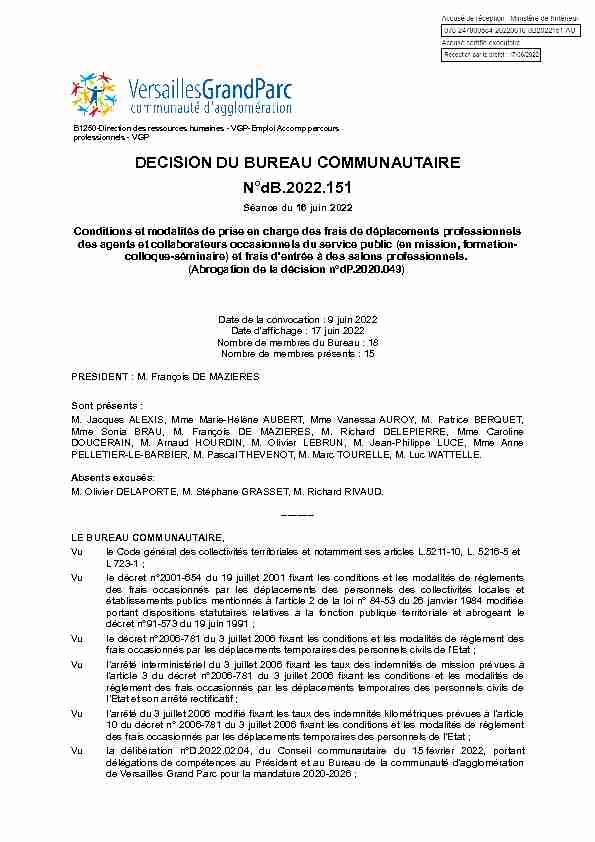 DECISION DU BUREAU COMMUNAUTAIRE N°dB.2022.151