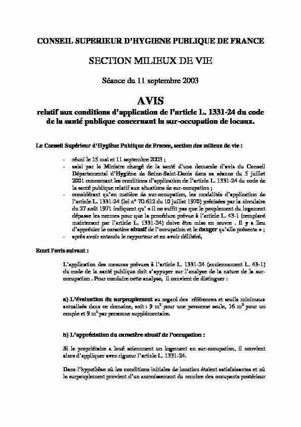 [PDF] CONSEIL SUPERIEUR DHYGIENE PUBLIQUE DE FRANCE