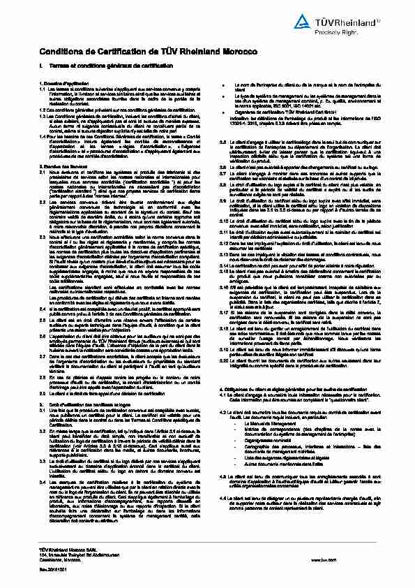 [PDF] Conditions de Certification de TÜV Rheinland Morocco