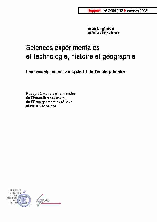 Sciences expérimentales et technologie histoire et géographie