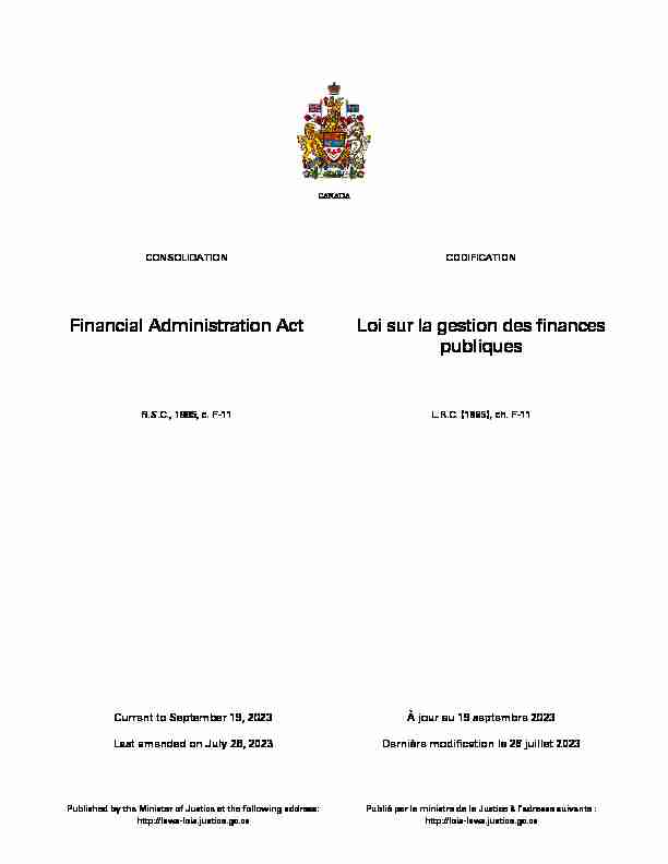 Financial Administration Act Loi sur la gestion des finances publiques