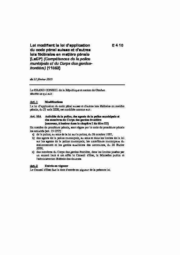 L 11052 - Loi modifiant la loi dapplication du code pénal suisse et d