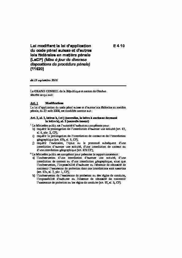 L 11620 - Loi modifiant la loi dapplication du code pénal suisse et d