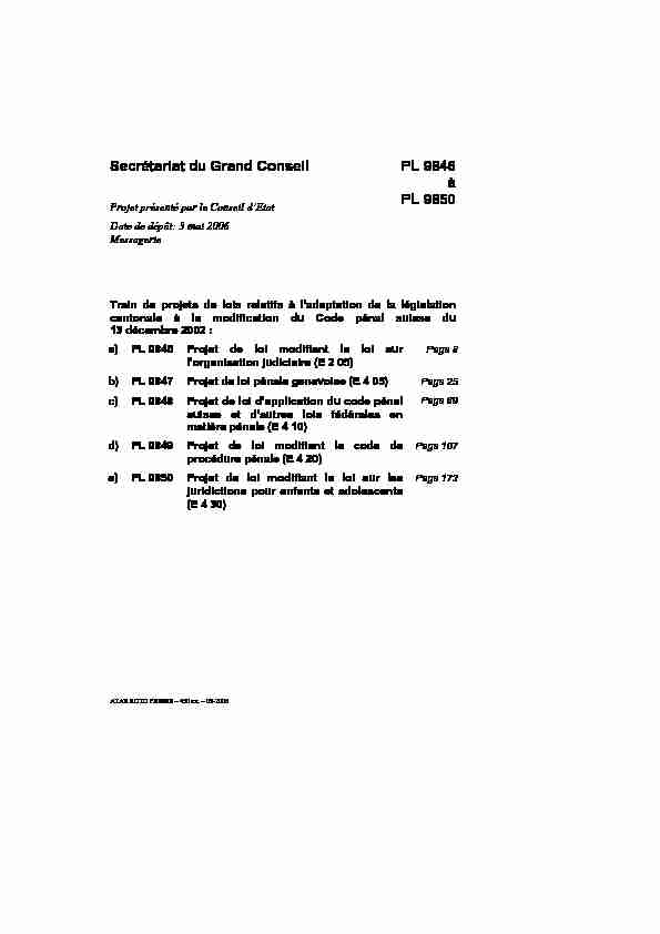 PL 9848 - dapplication du code penal suisse et dautres lois