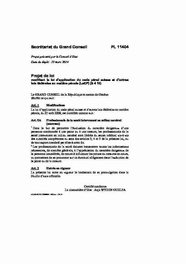 PL 11404 - modifiant la loi dapplication du code pénal suisse et d
