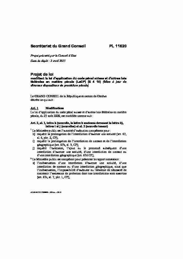 PL 11620 - modifiant la loi dapplication du code pénal suisse et d