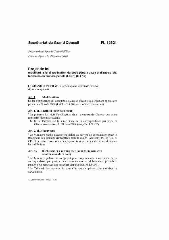 PL 12621 - modifiant la loi dapplication du code pénal suisse et d