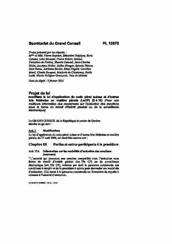 PL 12870 - modifiant la loi dapplication du code pénal suisse et d