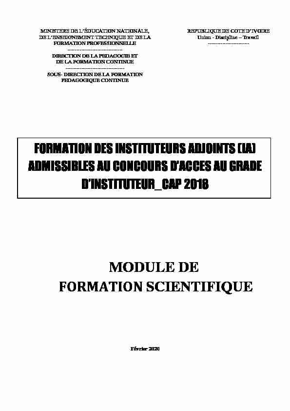 MODULE DE FORMATION SCIENTIFIQUE