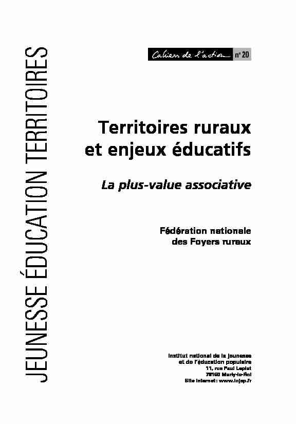 [PDF] JEUNESSE ÉDUCATION TERRITOIRES - INJEP