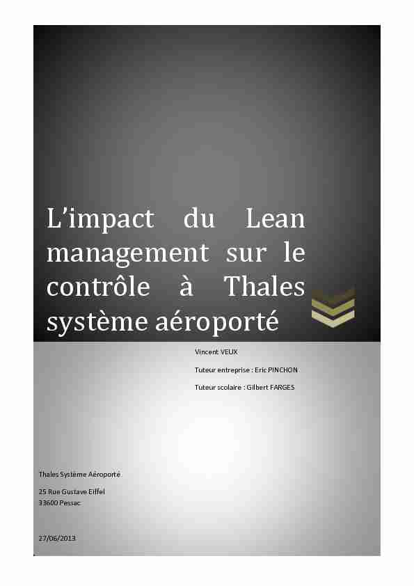 Limpact du Lean management sur le contrôle à Thales système