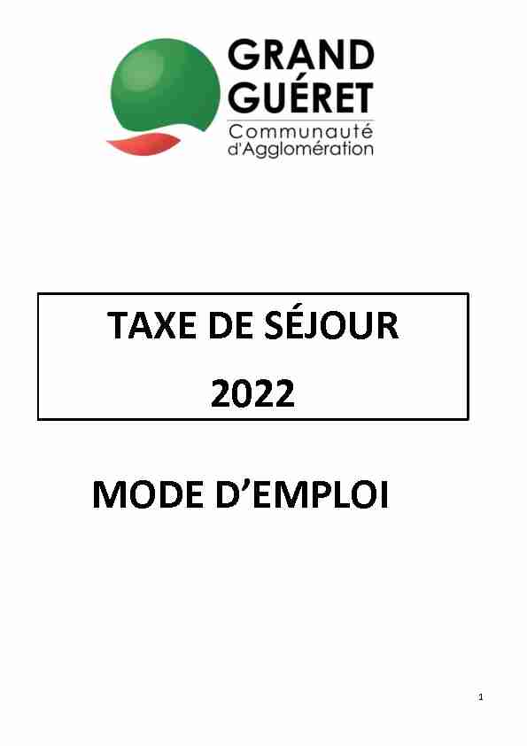 MODE DEMPLOI TAXE DE SÉJOUR 2022