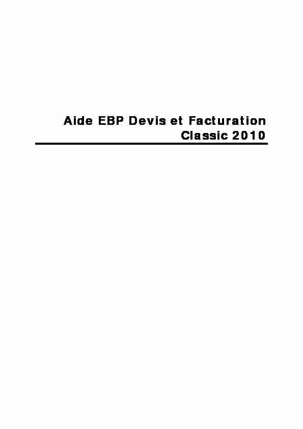 Aide EBP Devis et Facturation Classic 2010