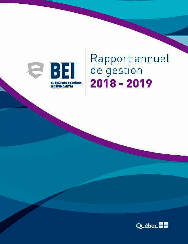Rapport annuel de gestion 2018 - 2019