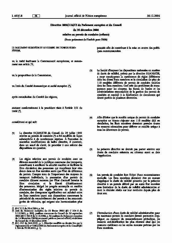 Directive 2006/126/CE du Parlement européen et du Conseil du 20