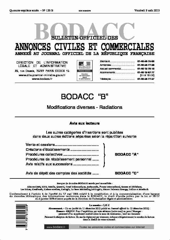 [PDF] bodacc bulletin officiel des annonces civiles et  - Publication DILA