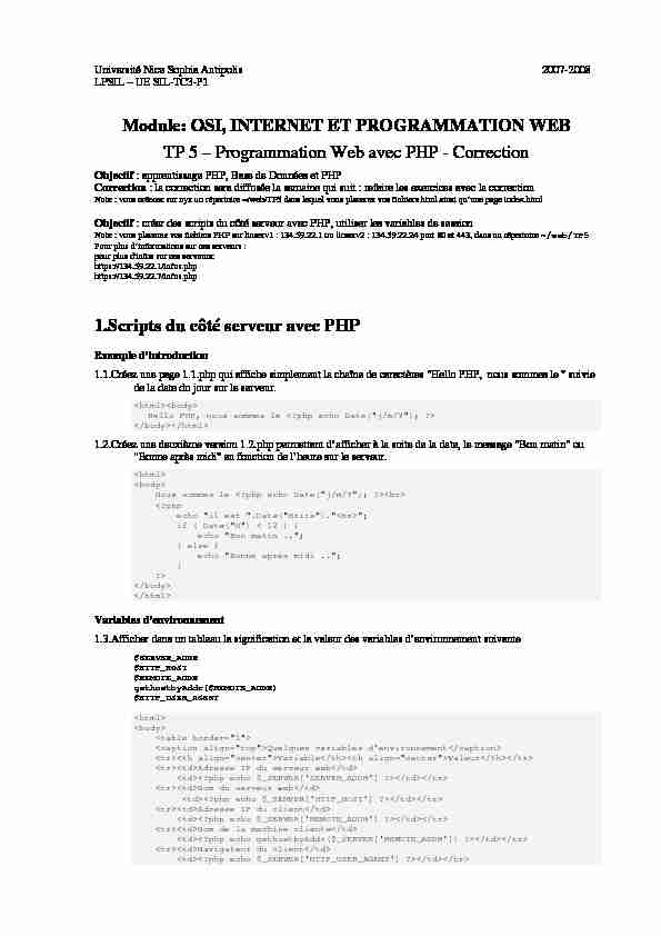 TP 5 – Programmation Web avec PHP - Correction
