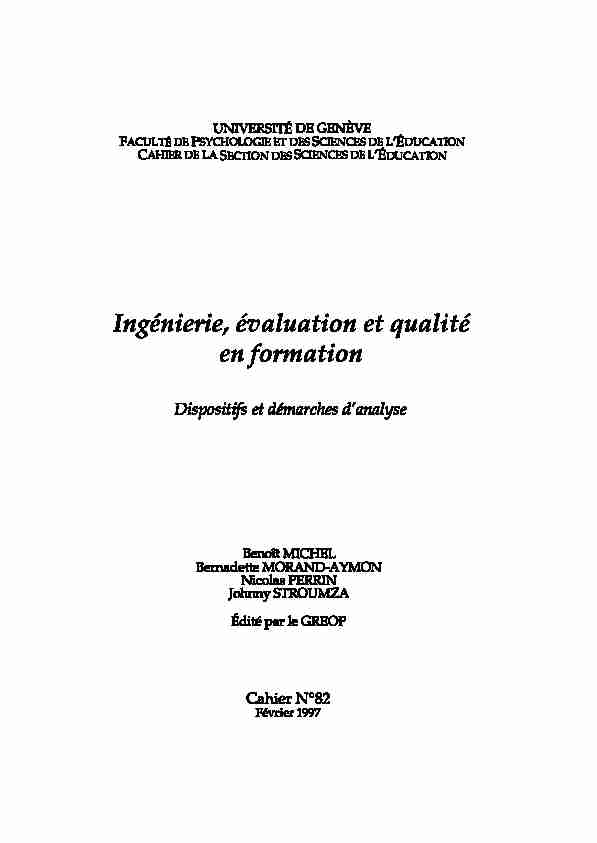 [PDF] Ingénierie, évaluation et qualité en formation - Université de Genève