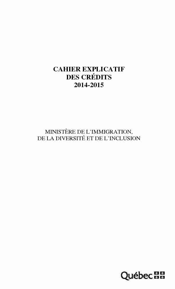 CAHIER EXPLICATIF DES CRÉDITS 2014-2015