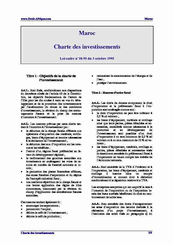 Maroc Charte des investissements - Droit-Afrique