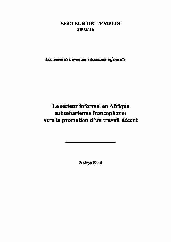 Le secteur informel en Afrique subsaharienne francophone: vers la