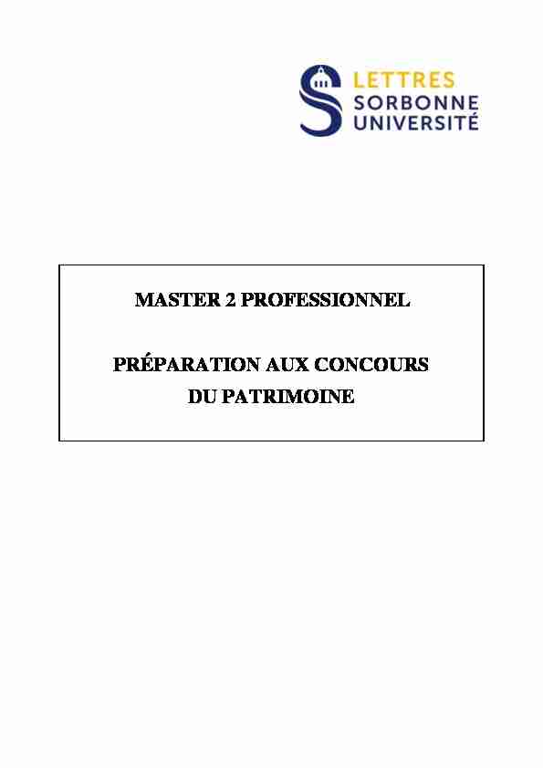 MASTER 2 PROFESSIONNEL PRÉPARATION AUX CONCOURS
