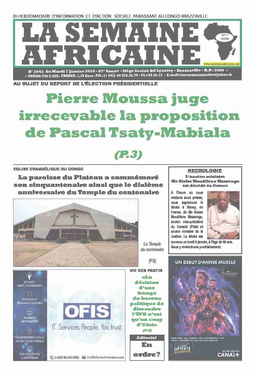 Pierre Moussa juge irrecevable la proposition de Pascal Tsaty