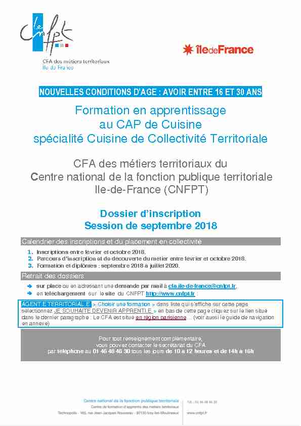 [PDF] Formation en apprentissage au CAP de Cuisine spécialité  - CNFPT