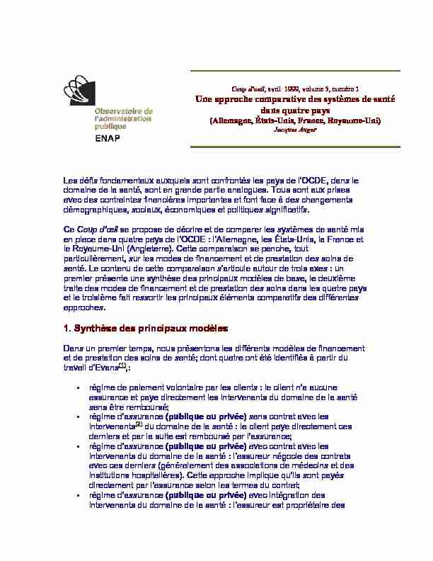 [PDF] Une approche comparative des systèmes de santé dans  - ENAP