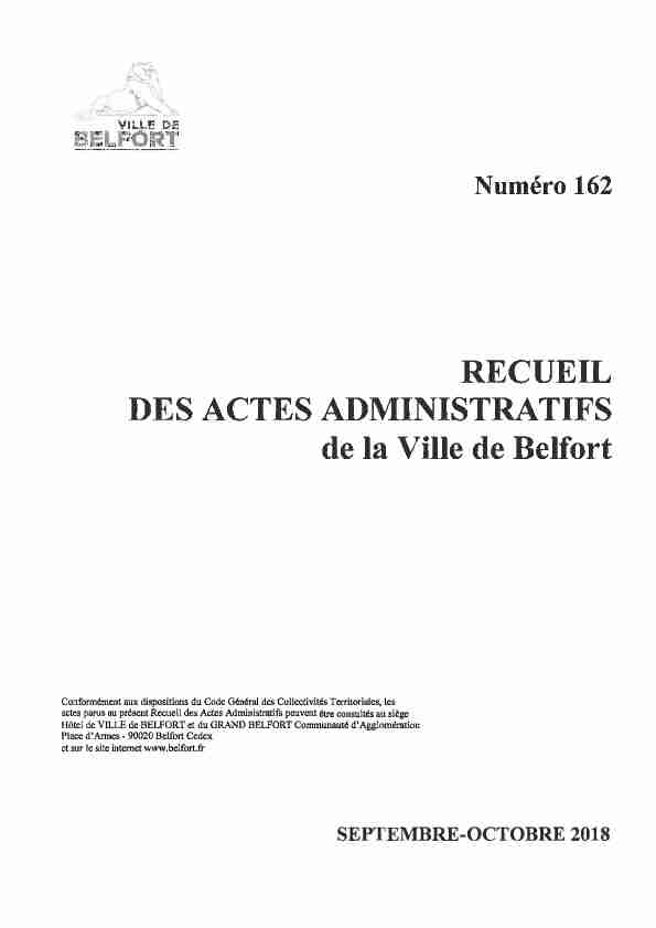 RECUEIL DES ACTES ADMINISTRATIFS de la Ville de Belfort