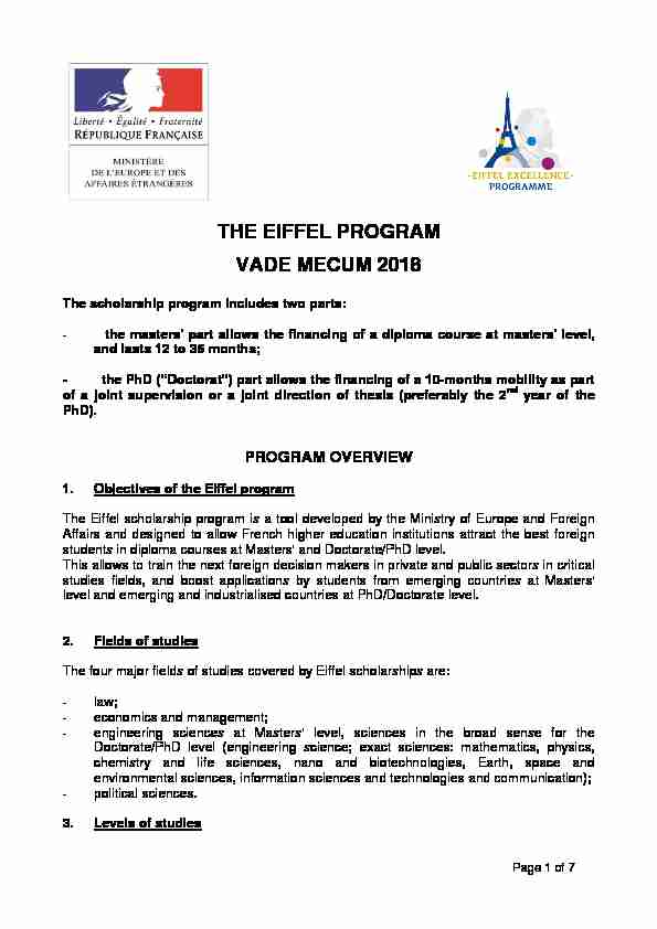 [PDF] THE EIFFEL PROGRAM VADE MECUM 2018 - Campus France