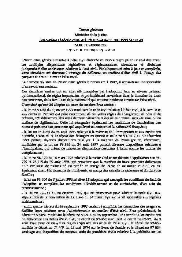 Instruction générale relative à létat civil du 11 mai 1999 (Annexe