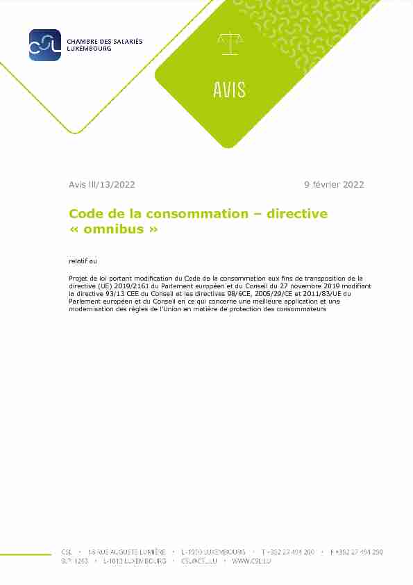 Code de la consommation – directive « omnibus »