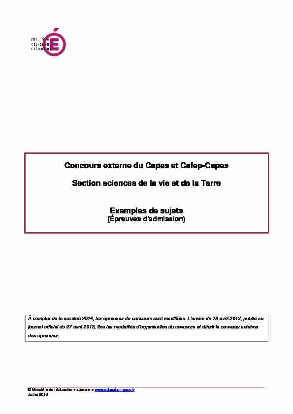 Concours externe du Capes et Cafep-Capes Section sciences de la