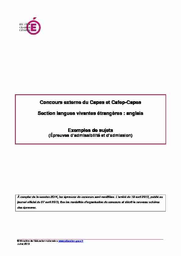 Concours externe du Capes et Cafep-Capes Section langues