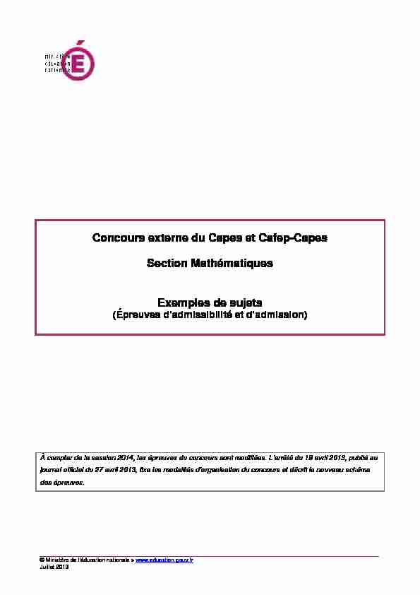 Concours externe du Capes et Cafep-Capes Section