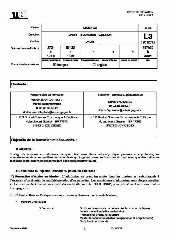 Fiche Filière DROIT- Licence 3 -2020