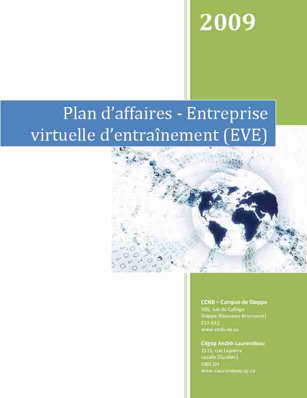 Plan daffaires préliminaire - Entreprise virtuelle dentraînement (EVE)